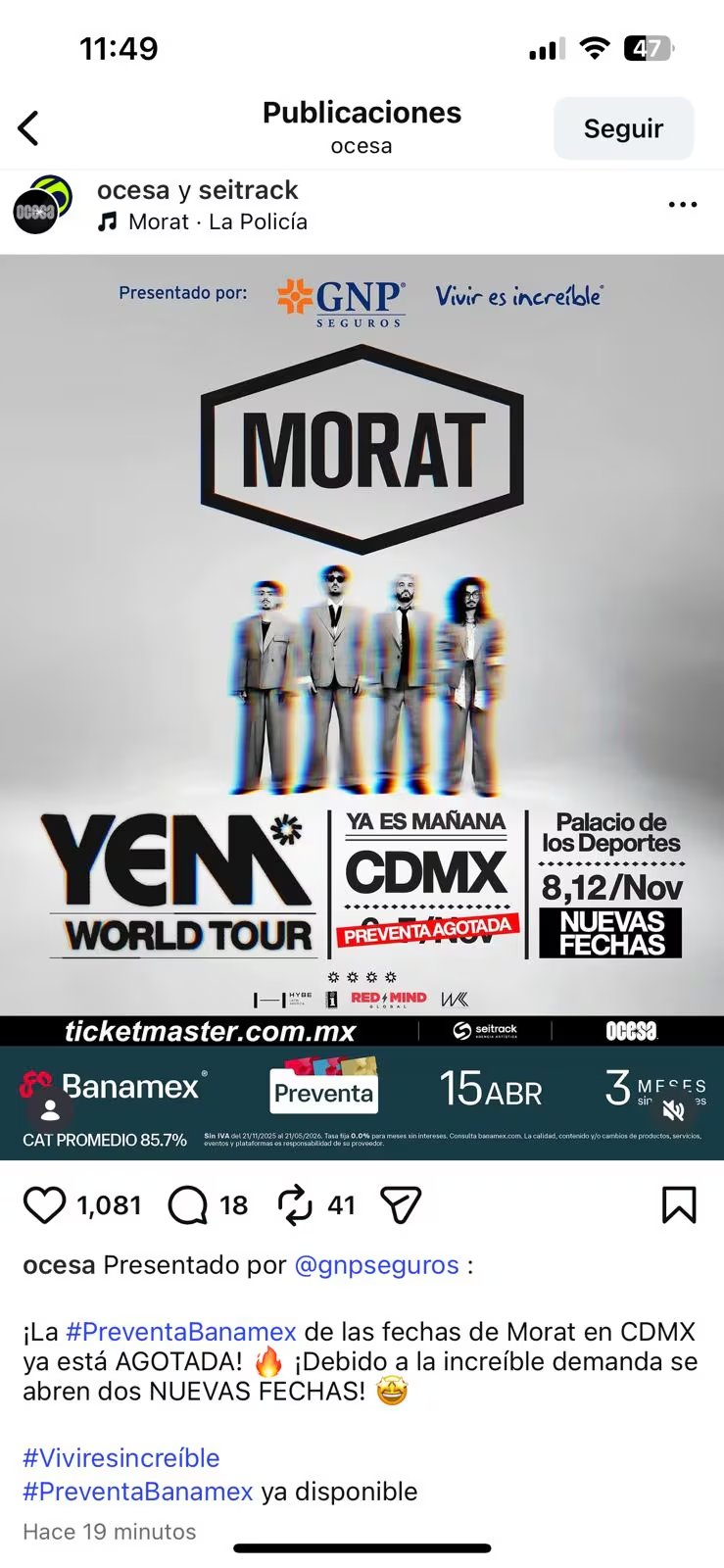 Concierto de Morat en CDMX. (captura de pantalla)