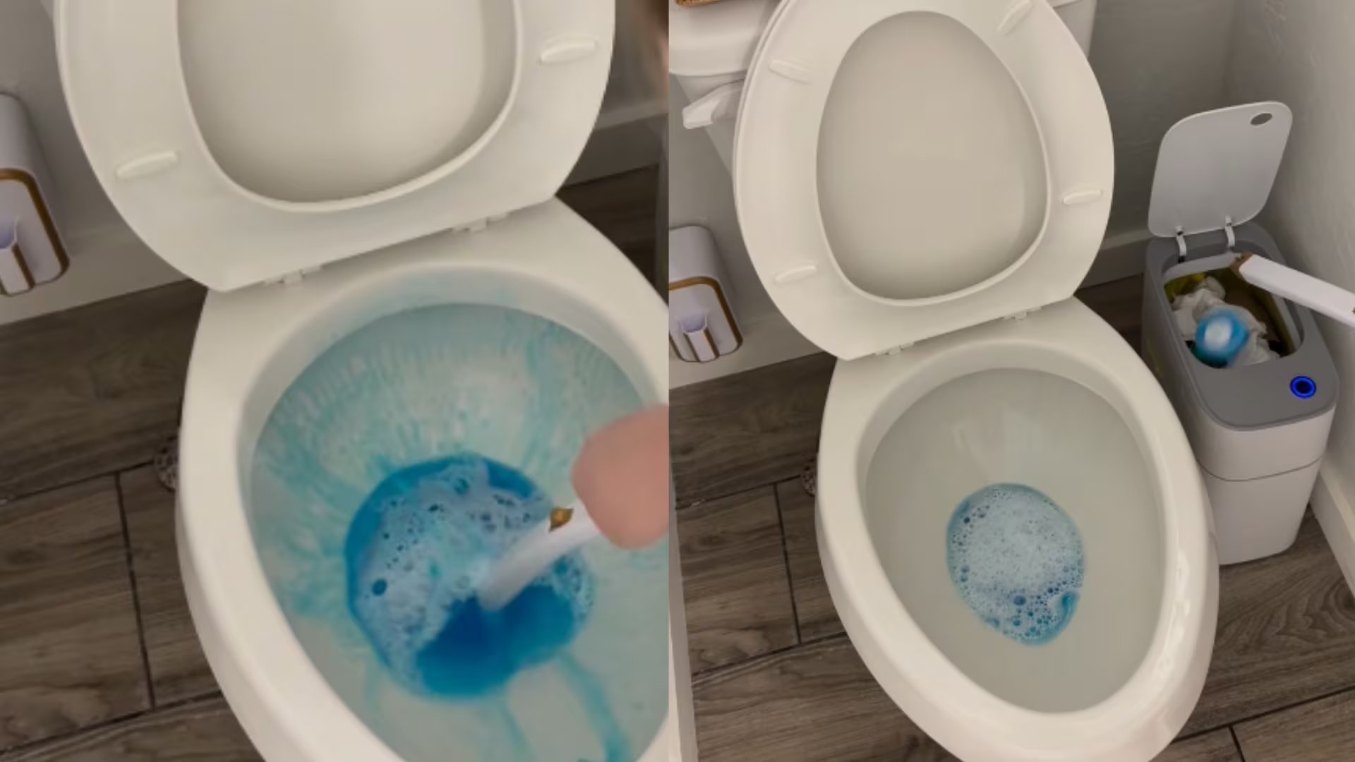 Así luce uno de los modelos de sistemas con cabezales descartables diseñados para limpiar el inodoro de forma más higiénica y práctica. 

(Composición Infobae: Instagram: kath_delgadopimentel)