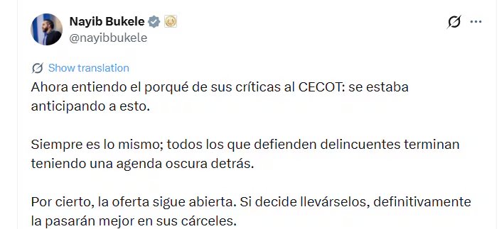 La propuesta surgió luego de que Petro calificara las cárceles de El Salvador como “campos de concentración de población civil” y cuestionara la detención de personas inocentes - crédito @nayibbukele/X