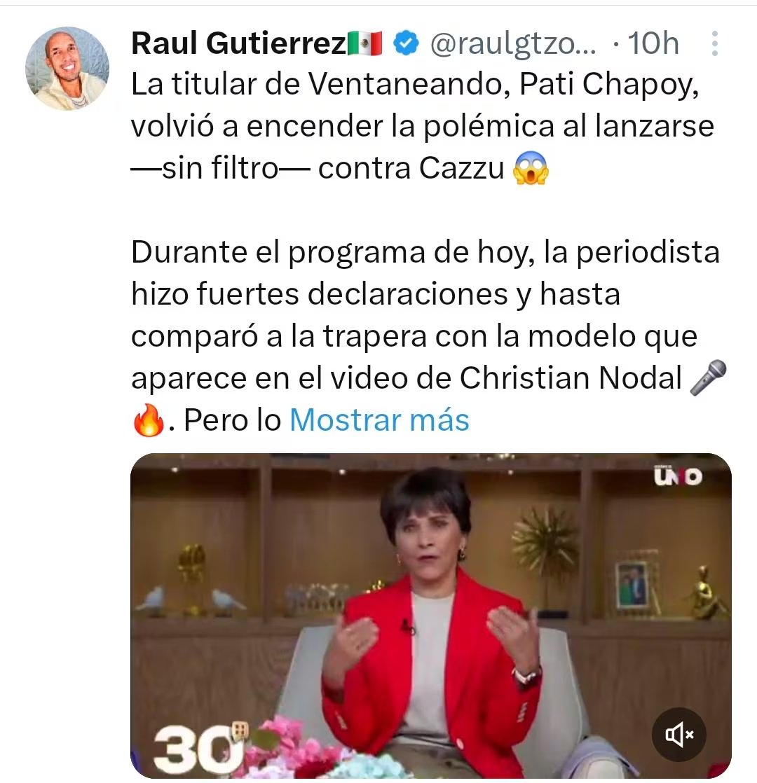 Pati Chapoy, titular de Ventaneando, generó controversia al comparar a Cazzu con la modelo del video musical de Christian Nodal, haciendo fuertes declaraciones en su programa. (Captura de pantalla: X)