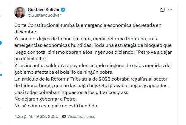 El exdirector del DPS Gustavo Bolívar aseguró que el Congreso y la Corte Constitucional no han dejado gobernar al presidente Gustavo Petro - crédito @GustavoBolivar/X