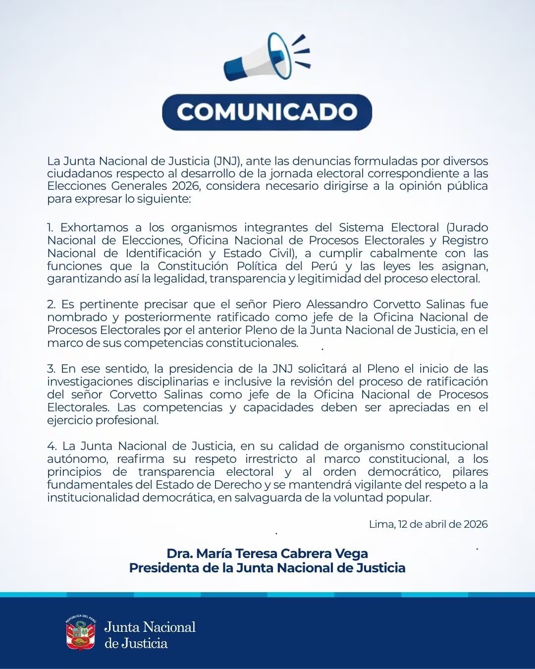 Comunicado de la JNJ.