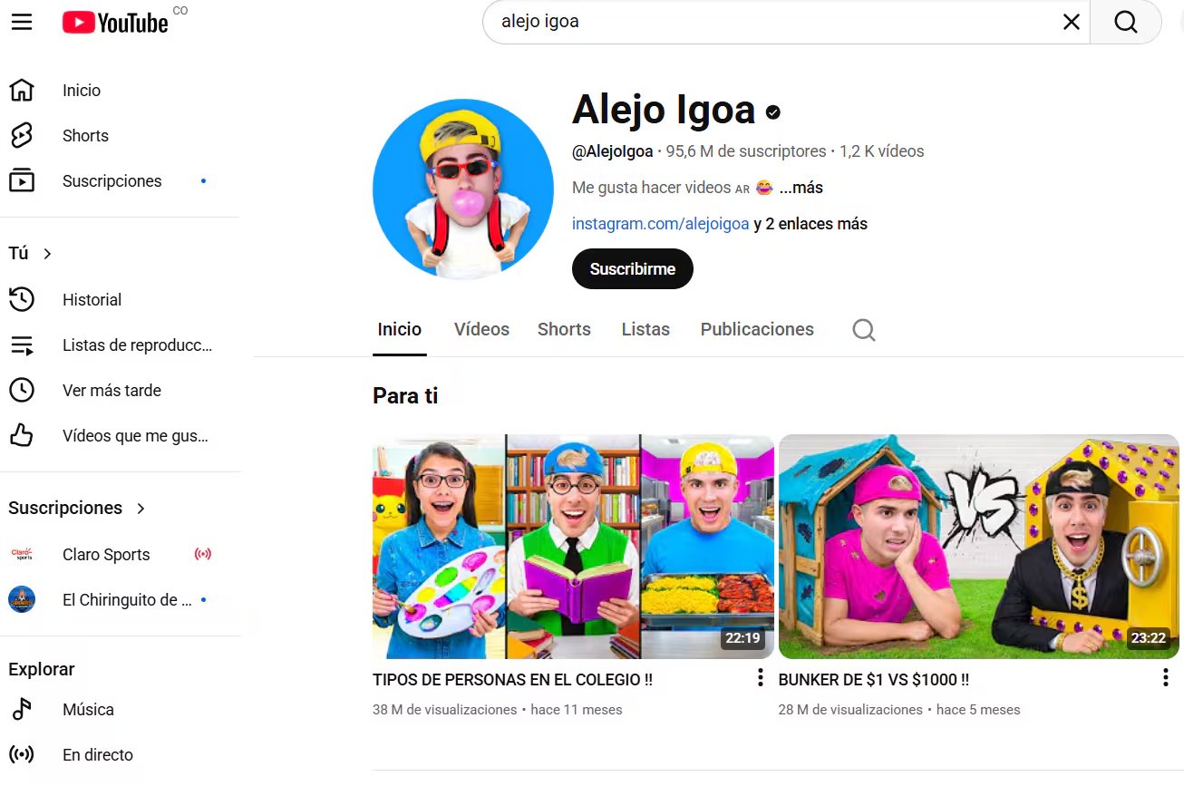 Alejo Igoa, lidera el ranking de creadores más influyentes en YouTube. (Foto: YouTube)