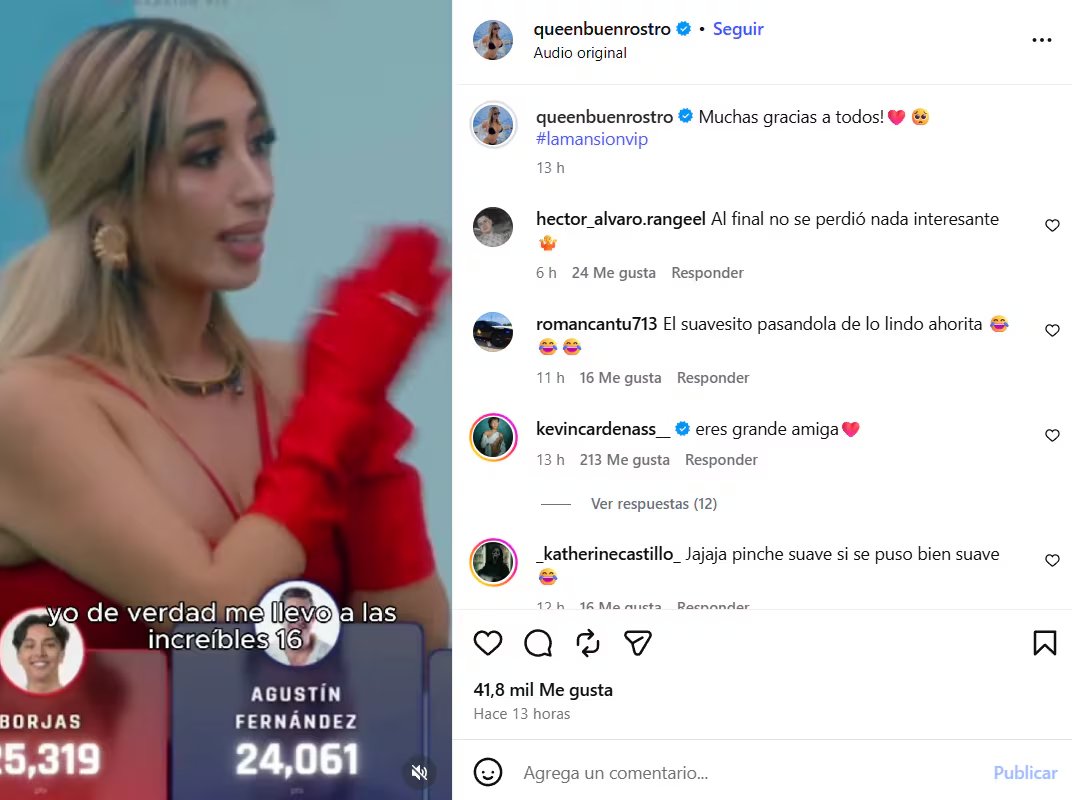 Quenn Buenrostro se despide emocionada del programa La Mansión VIP, agradeciendo el apoyo de sus seguidores. (Queen Buenrostro: Instagram)