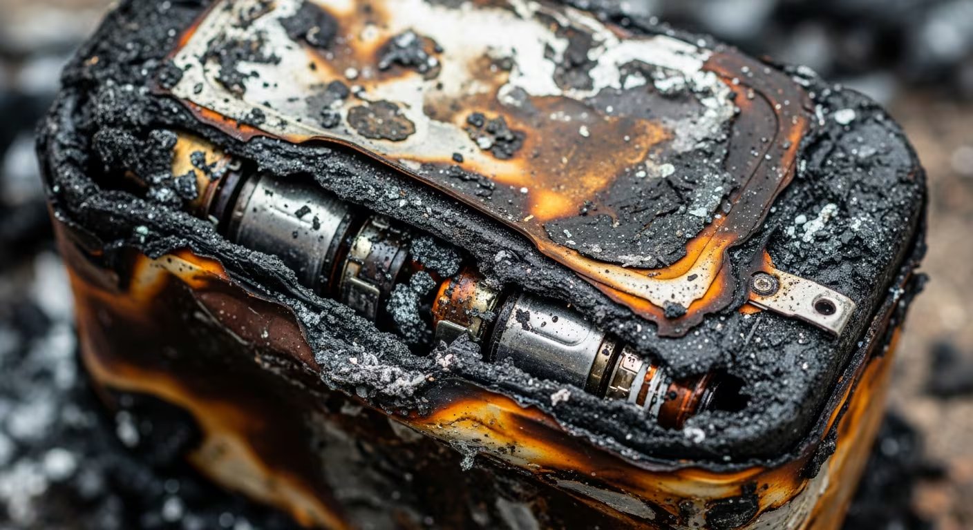 Batería de litio de e-bike calcinada tras incendio (Imagen Ilustrativa Infobae)