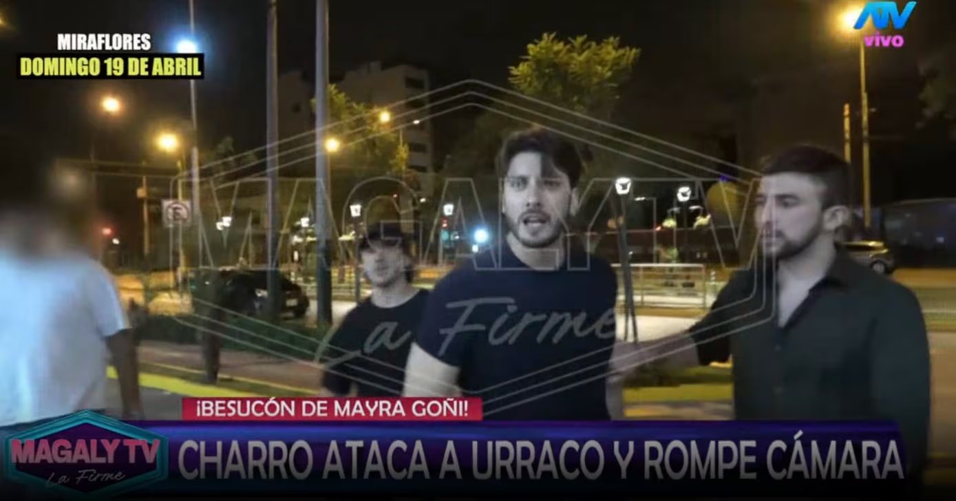 Actor Rodrigo Brand agrede a prensa de Magaly TV tras ampay con Mayra Goñi. Captura: Magaly Tv La Firme.