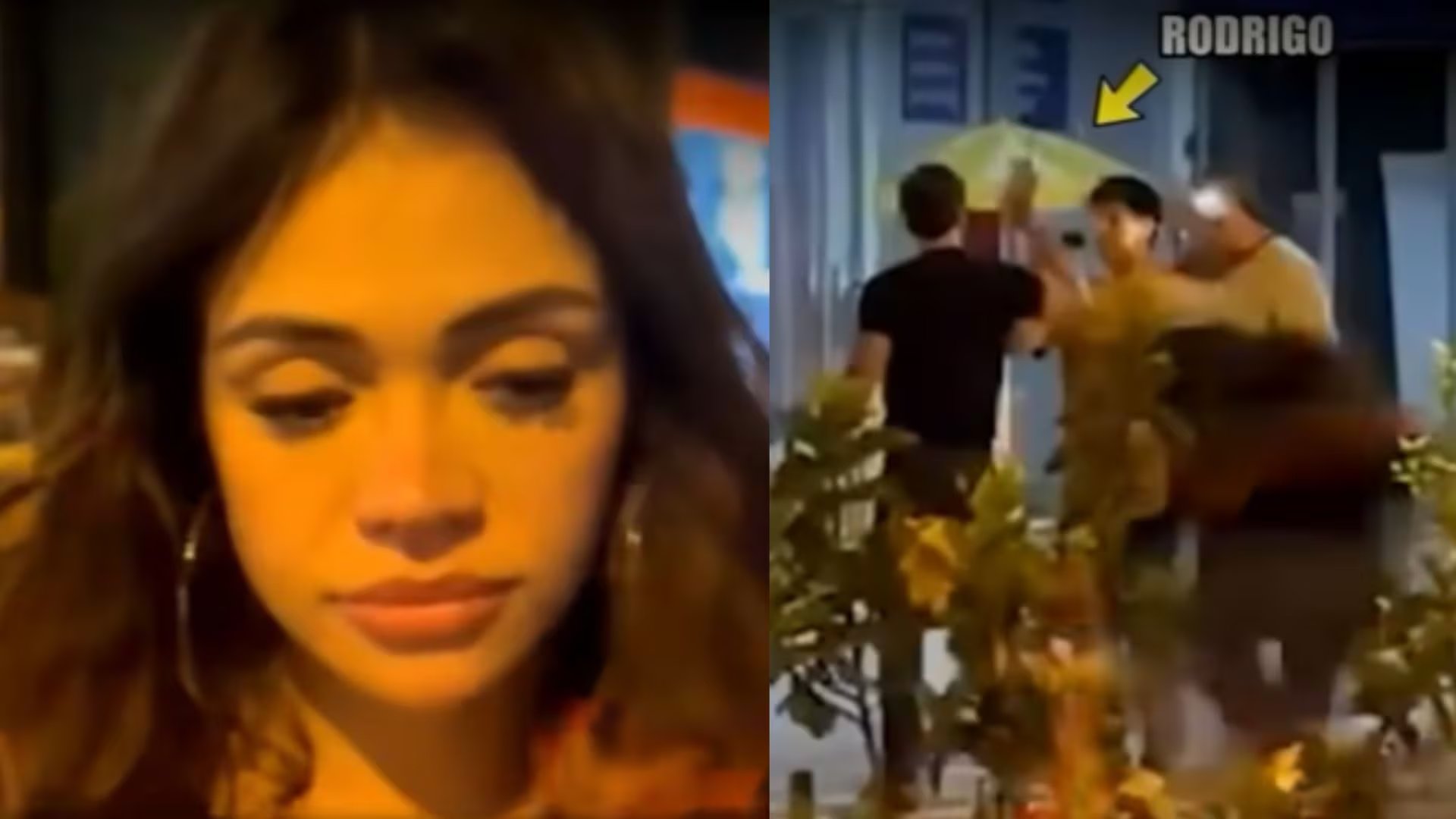 Mayra Goñi es captada con una expresión seria mientras en el lado derecho de la imagen se observa un altercado con Rodrigo Brand y un reportero de Magaly Medina.