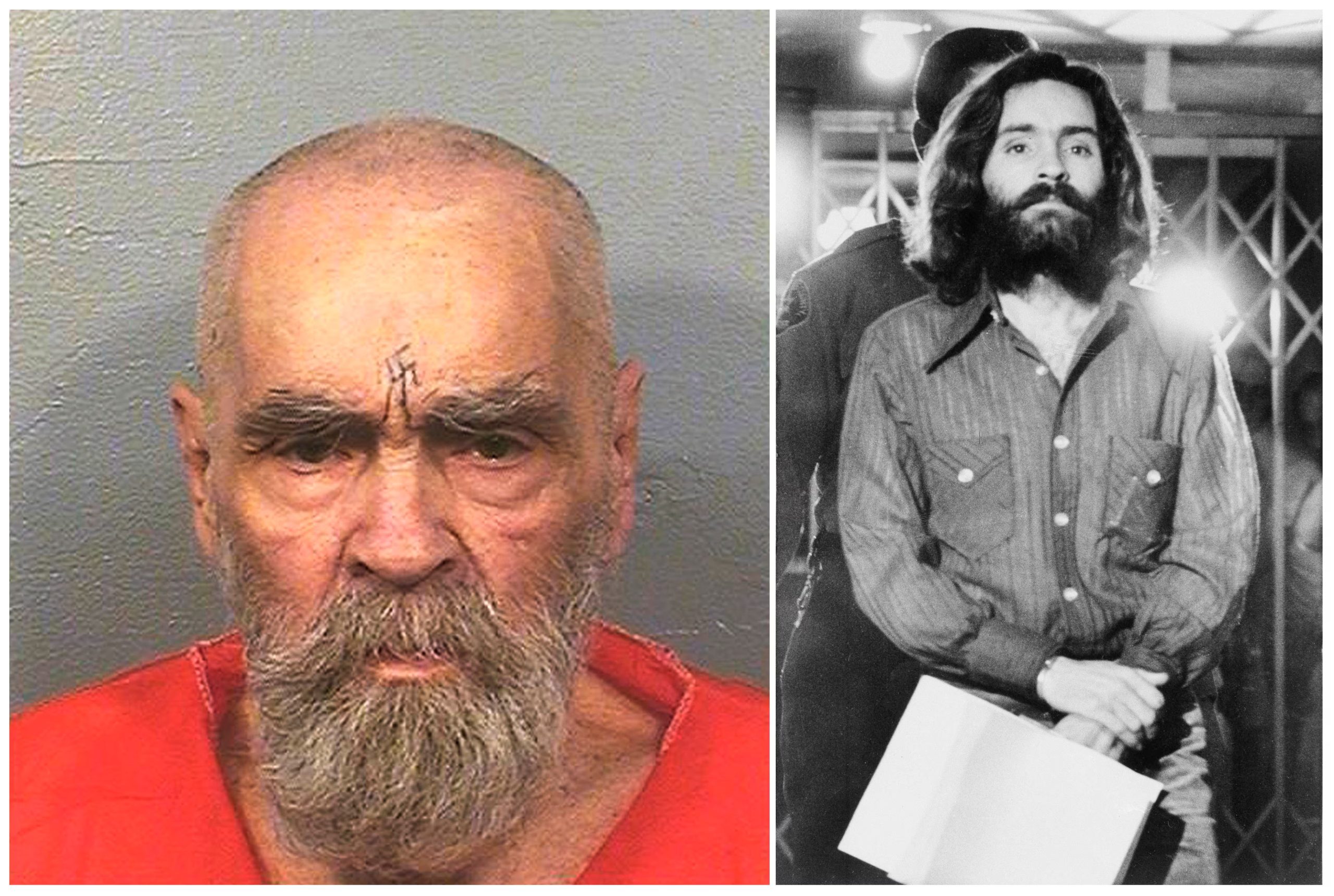 Charles Manson murió en prisión en 2017 (Departamento de Cárceles y Rehabilitación de California, izquierda, y Wally Fong, derecha, vía AP, Archivo)