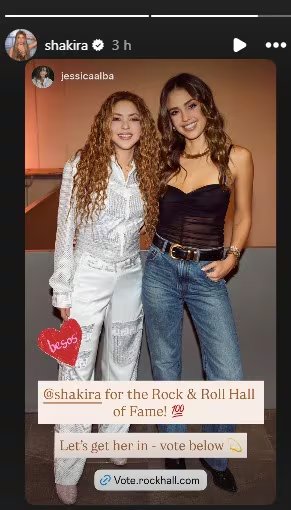 Jessica Alba hizo campaña para que Shakira ingrese al Salón de la Fama del Rock & Roll - crédito @shakira/Instagram
