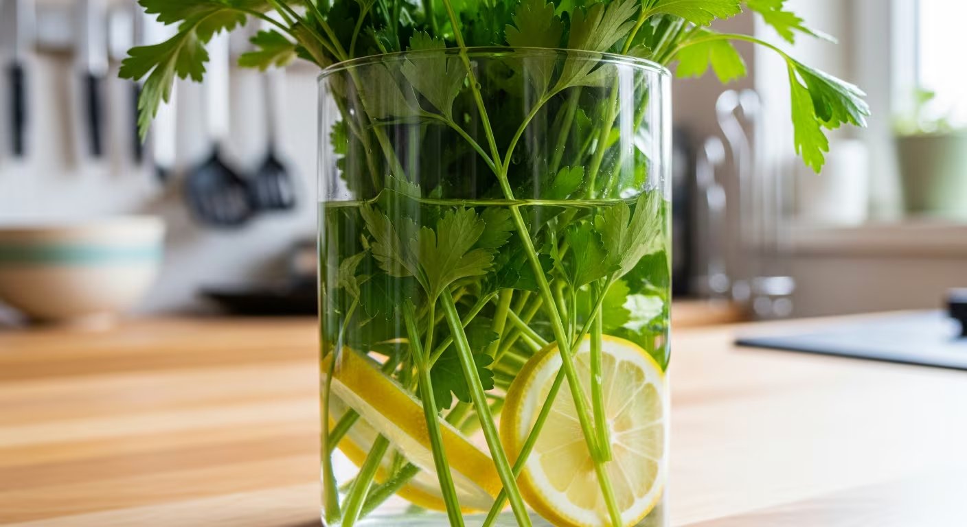 Las hierbas frescas pueden mantenerse más tiempo en buen estado si se sumergen en agua con unas gotas de limón, lo que ayuda a preservar su aroma y sabor en el refrigerador. (Imagen Ilustrativa Infobae)