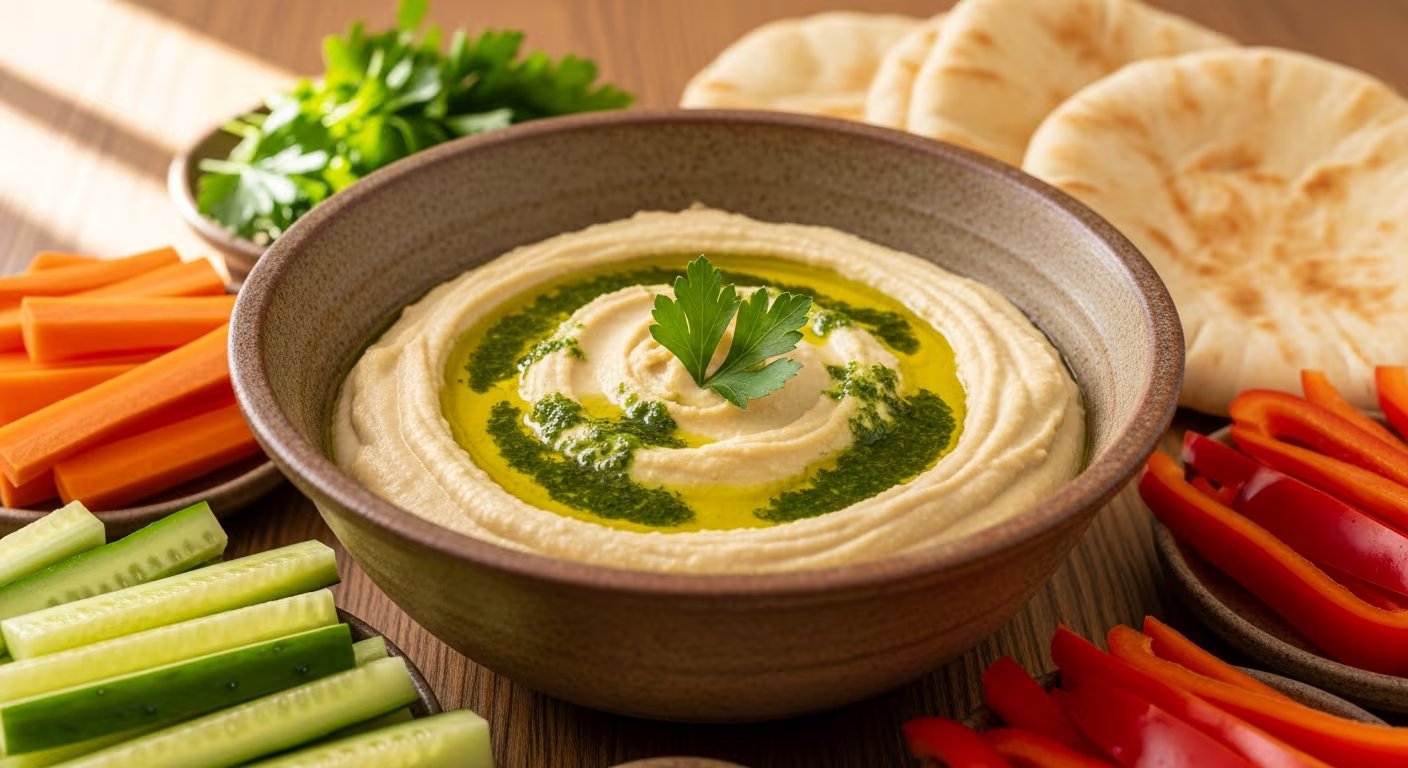 El hummus casero cobra un nuevo sabor y color al incorporar hierbas frescas marchitas, ya sea como aceite aromático o trituradas junto a los garbanzos y la tahina. (Imagen Ilustrativa Infobae)