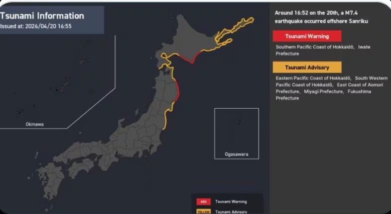 Alerta global tras terremoto en Japón: autoridades monitorean impacto en el Pacífico. Captura: Hidrografía Perú.