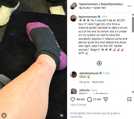 El episodio no detuvo a Momsen, quien salió al escenario y agradeció al personal médico mexicano por la rápida intervención. (Captura de pantalla @taylormomsen)