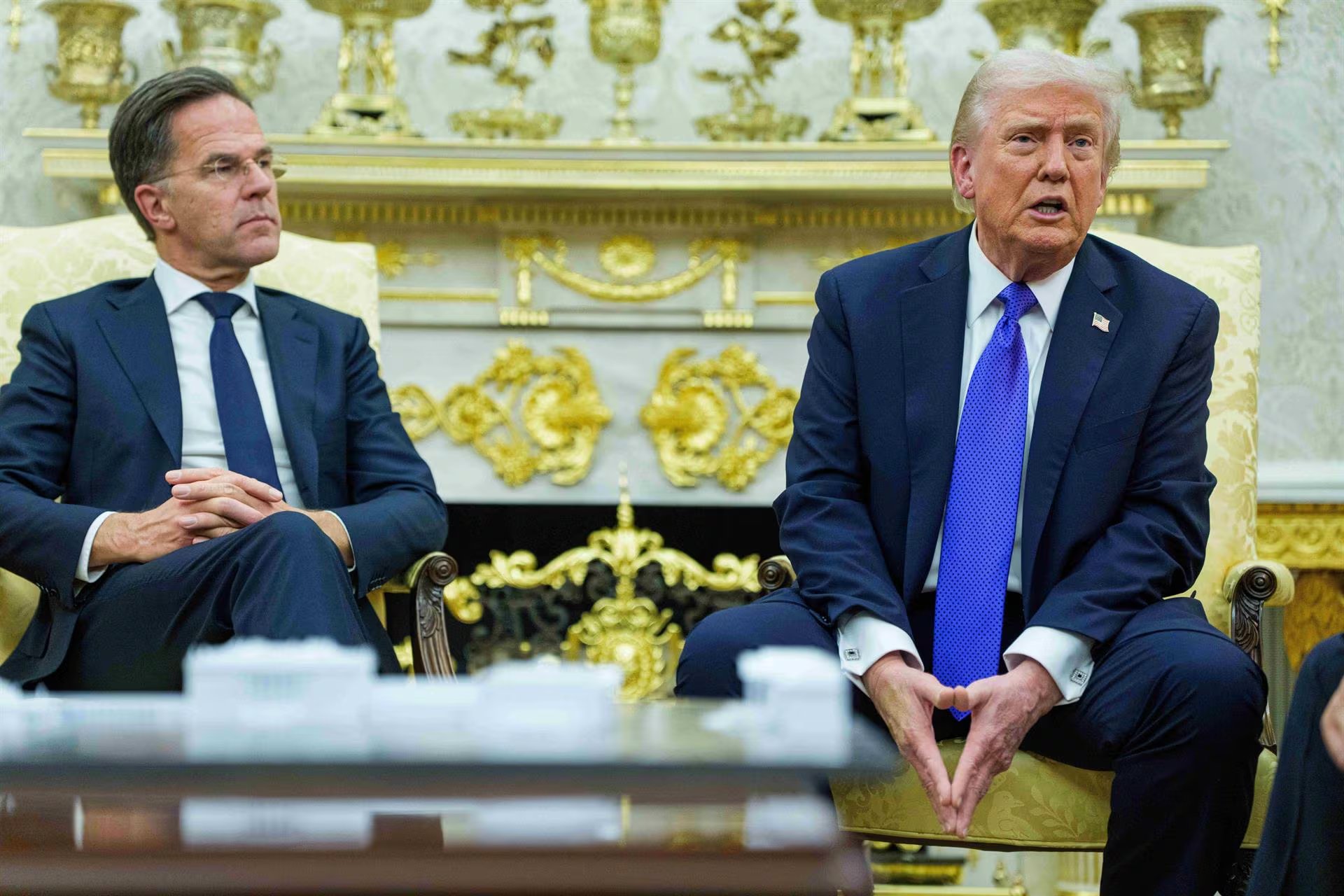 Donald Trump junto a Mark Rutte en la Casa Blanca. (Reuters)