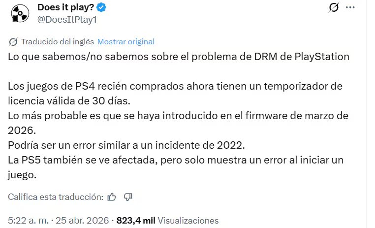 Does It Play? advierte que este error podría ser una prueba encubierta de controles más estrictos para juegos digitales por parte de Sony.
(@DoesItPlay1)