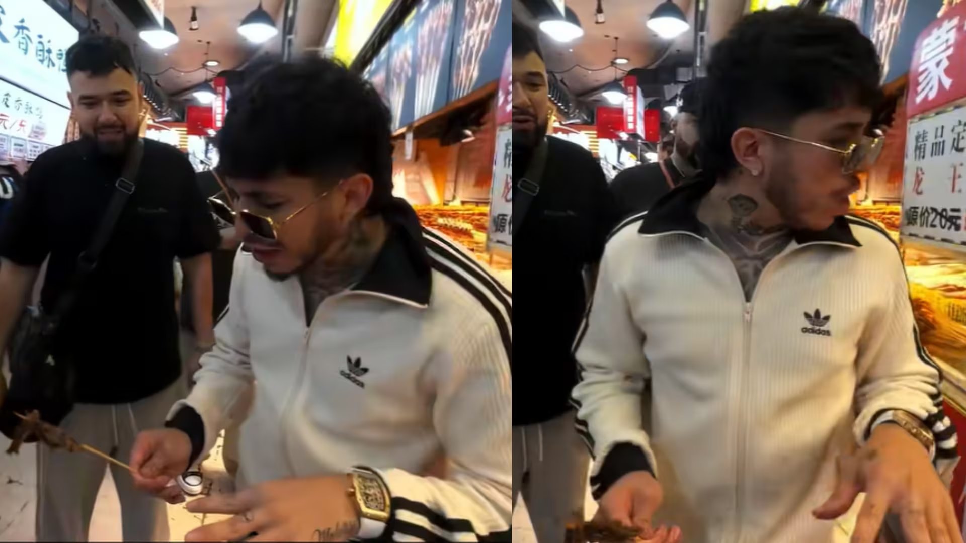 El viaje de Westcol por China también estuvo marcado por un incidente en un mercado de Chongqing, donde sufrió una quemadura con aceite caliente - crédito @rrclips3/ TikTok