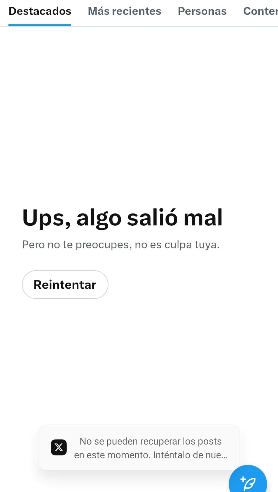Así se muestra la falla de X en su app para celular. (Foto: captura)