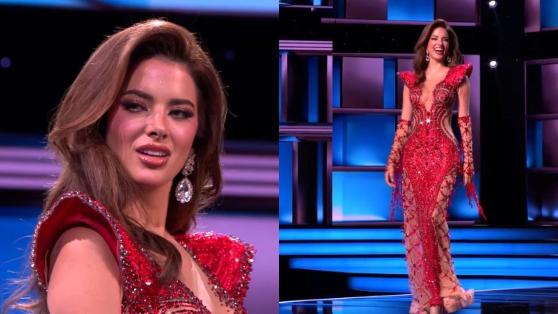 Suheyn Cipriani deslumbró con un espectacular vestido de gala rojo y brillante en la preliminar del MGI All Stars, donde recibió una puntuación casi perfecta. (Grand TV)