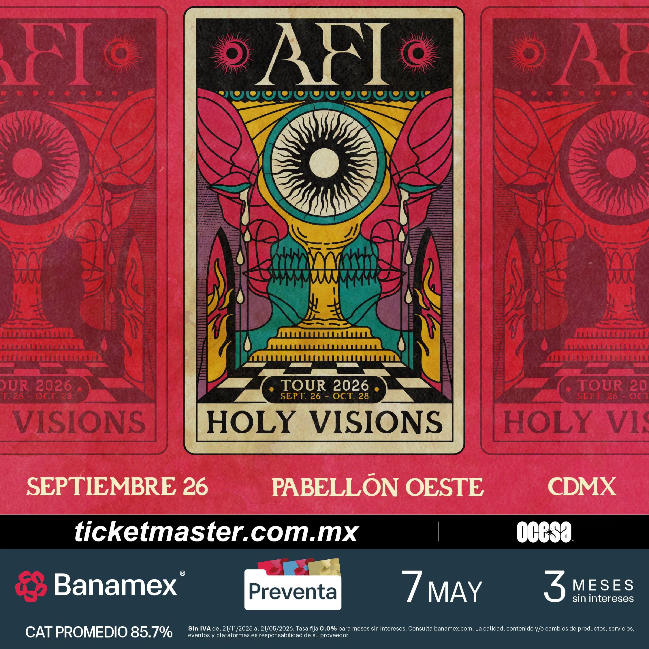Desde sus raíces en el hardcore hasta el synth-pop oscuro de su más reciente disco, AFI trae al Palacio de los Deportes una carrera entera condensada en una noche: el 26 de septiembre en el Pabellón Oeste. (Ocesa)
