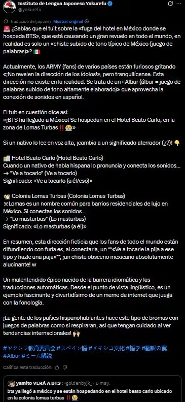 La polémica se volvió internacional tras una publicación humorística que fue tomada como información real sobre la estancia de la agrupación coreana.