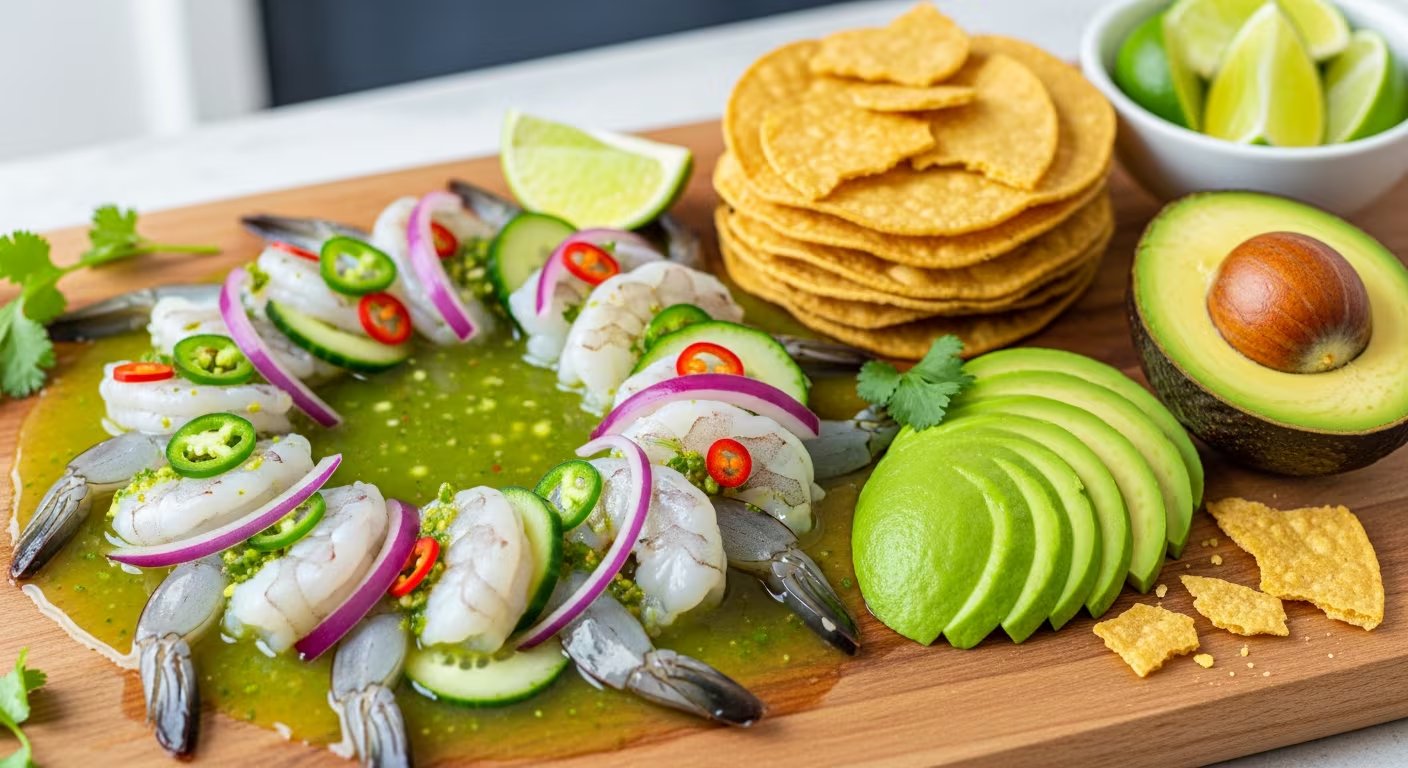 El aguachile de camarón destaca por la combinación de texturas suaves y crujientes gracias al aguacate y a las tostadas. - (Imagen Ilustrativa Infobae)