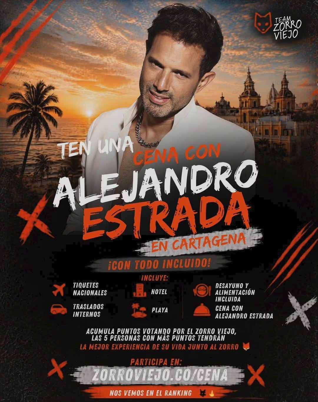 Los seguidores del actor podrán cenar con él en Cartagena - crédito Alejandro Estrada / Instagram