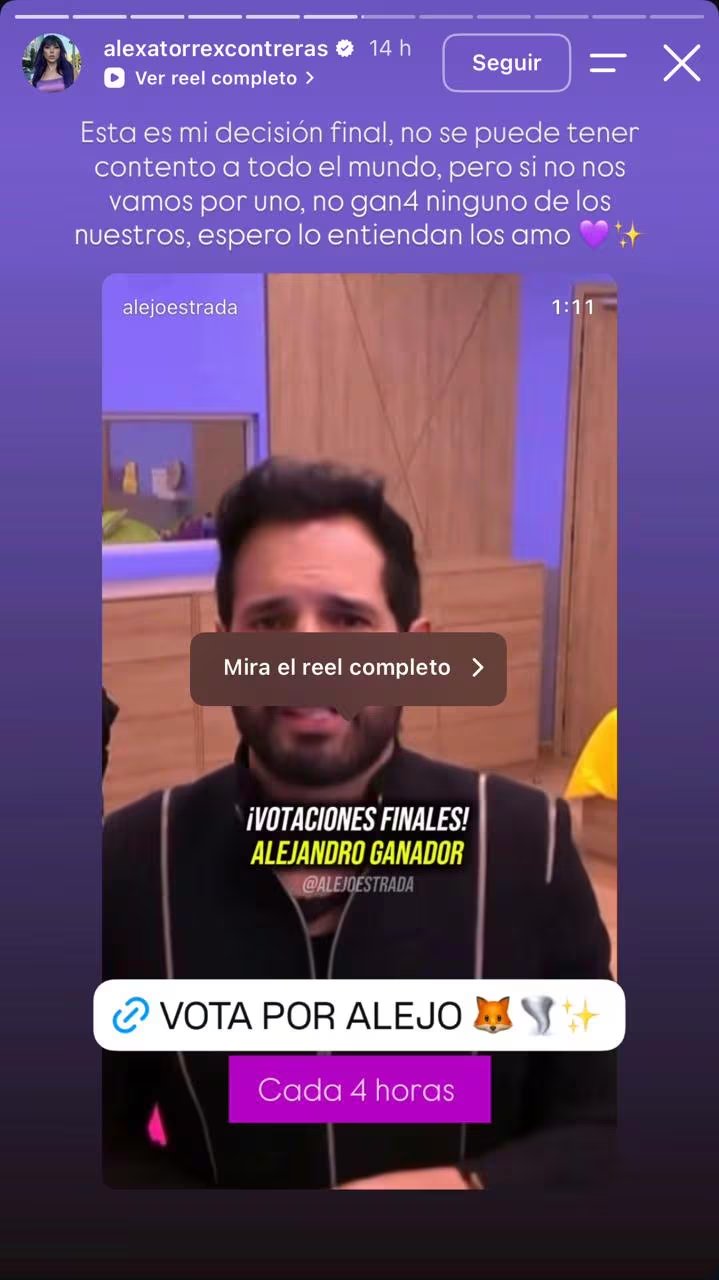La exparticipante de 'La casa de los famosos' explicó las razones por las que no apoyó a Tebi - crédito @alexatorrexcontreras/IG
