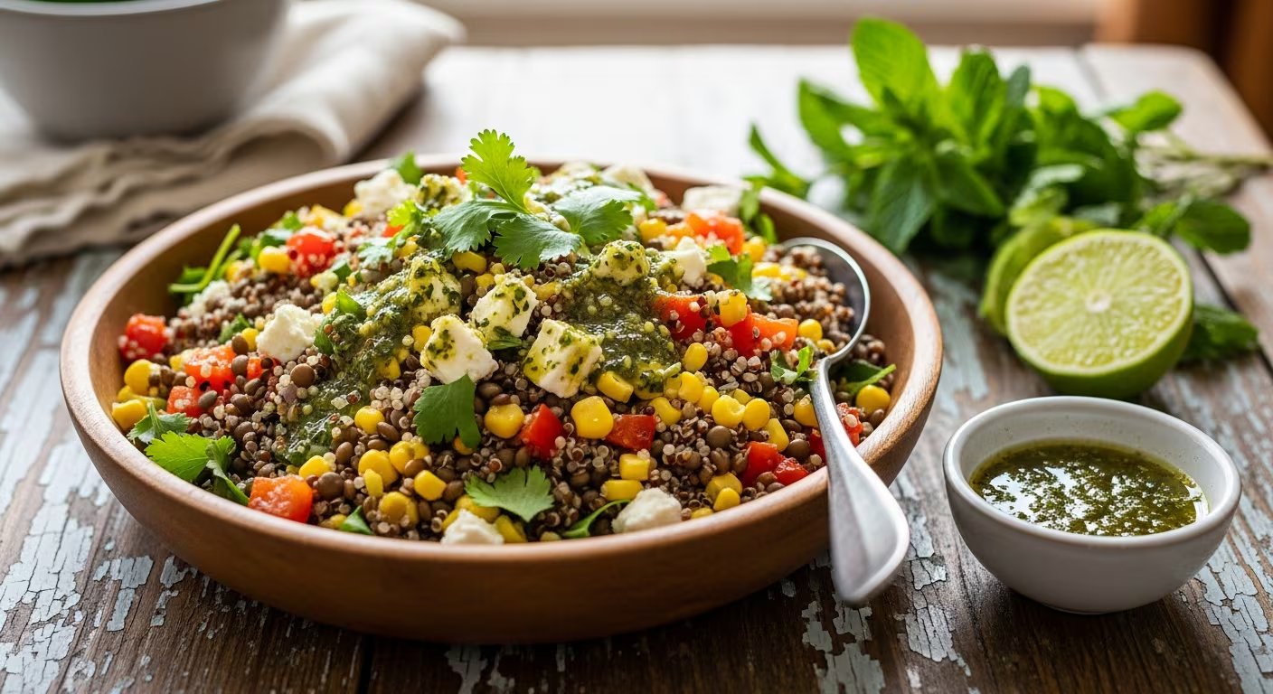 La ensalada de lentejas con quinoa aporta proteína vegetal, es adaptable a diferentes gustos y perfecta tanto para dietas vegetarianas como menús variados (Imagen Ilustrativa Infobae)