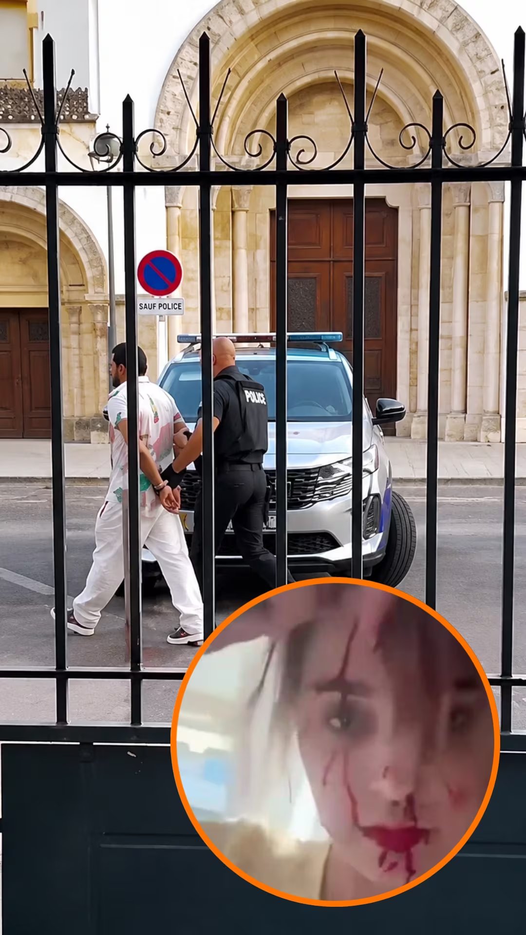 Giovanni Laguna, el conocido estilista, fue arrestado en Cannes, Francia, siendo escoltado por un agente policial frente a un coche patrulla. (@ realmissvenezuela, Instagram)