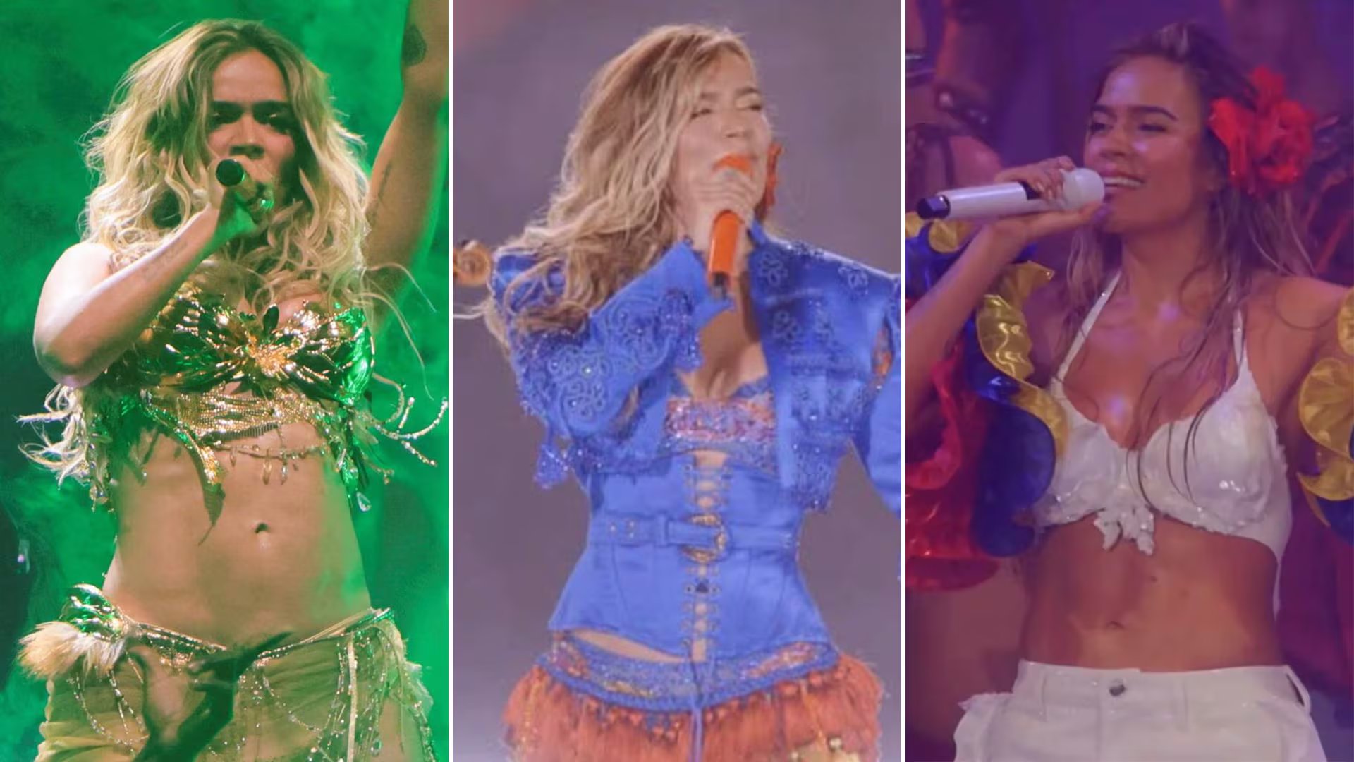 La cantante Karol G irradia energía y estilo con tres de sus deslumbrantes atuendos de concierto, mostrando su versatilidad artística y el impacto visual de sus presentaciones.
