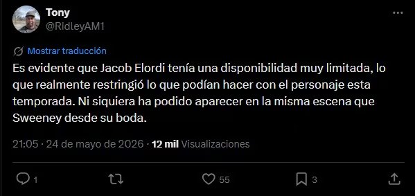 La muerte de Jacob Elordi en Euphoria podría deberse a su apretada agenda de trabajo. (X)
