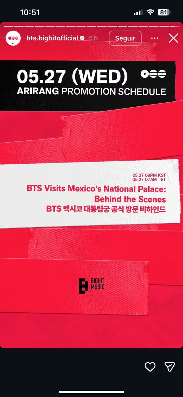 BTS anuncia video detrás de escenas en Palacio Nacional. (captura de pantalla)