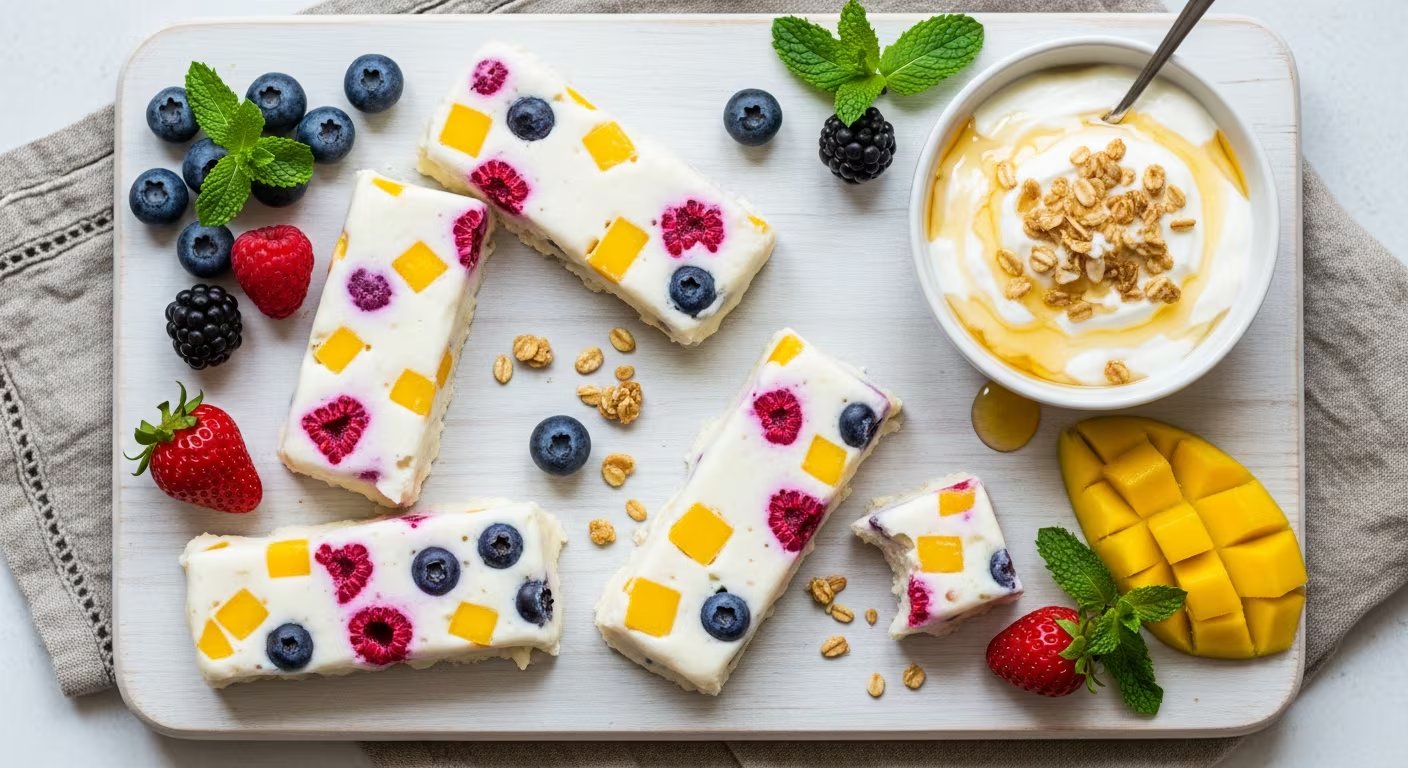Las barritas de yogur griego se mantienen frescas en el congelador y brindan energía rápida, ideales como opción práctica para toda la semana. - (Imagen Ilustrativa Infobae)