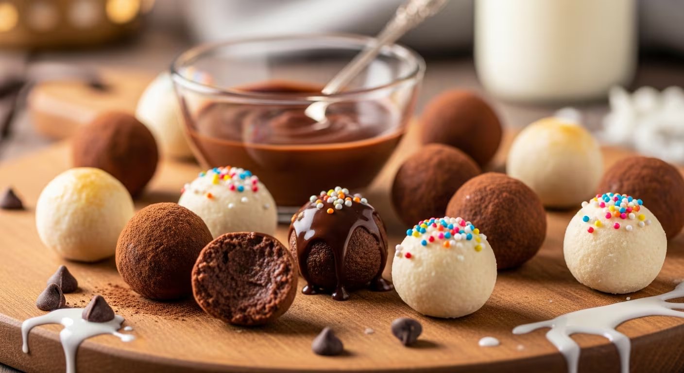 Las bolitas pueden personalizarse con coberturas como coco rallado, cocoa o chispas de chocolate, además de permitir variantes en el relleno y la presentación visual. - (Imagen Ilustrativa Infobae)
