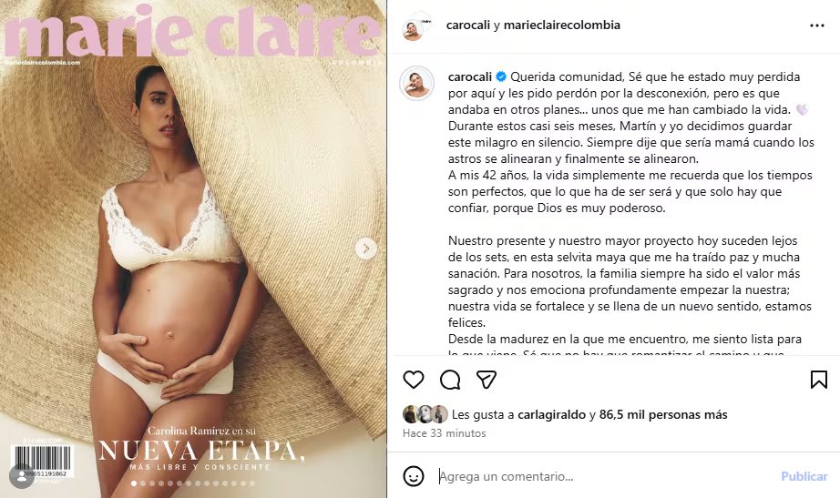 La actriz celebró el momento que atraviesa su vida junto a Martín Cornide, ahora que esperan su primer hijo - crédito @carocali/Instagram