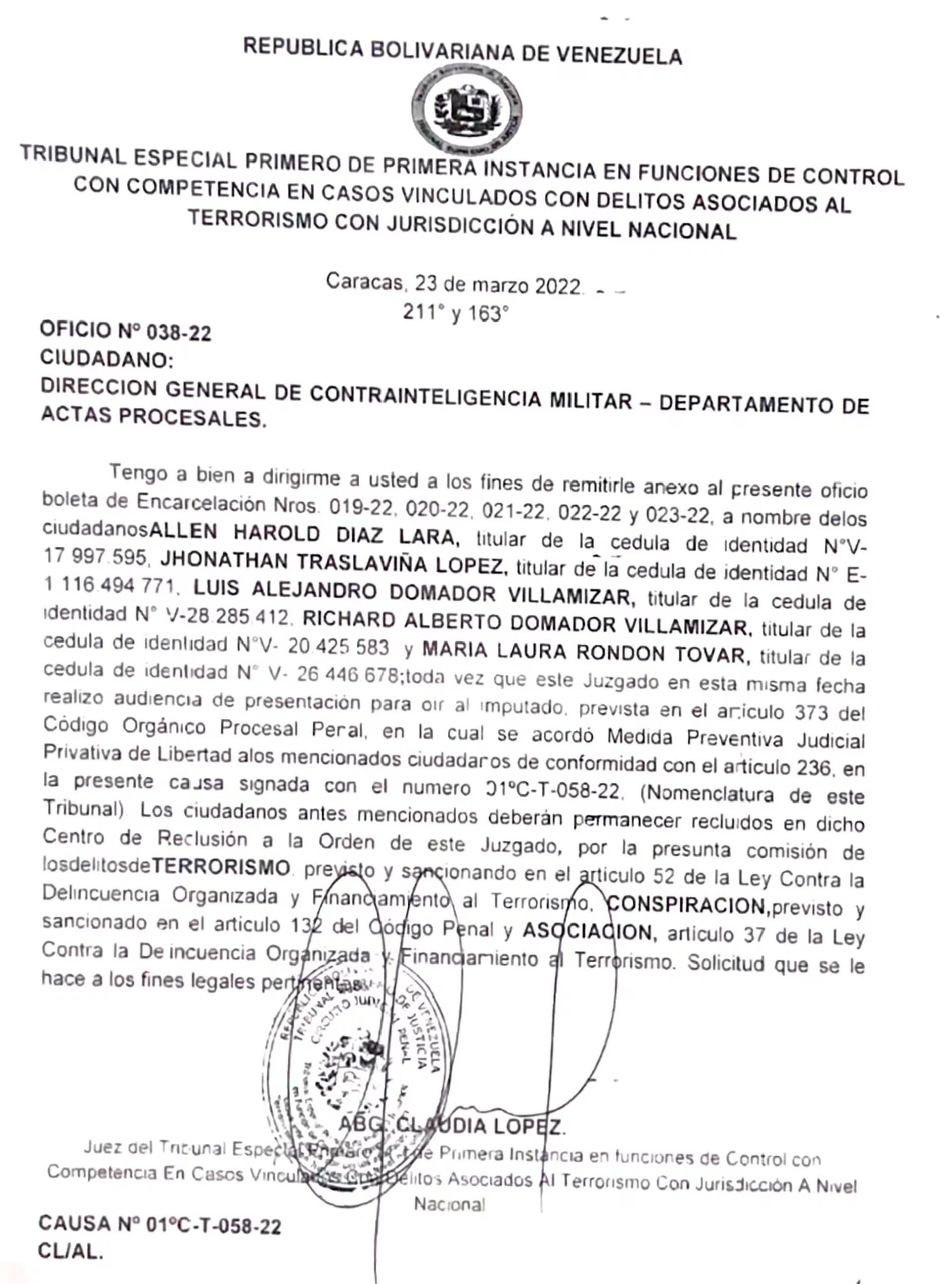 La juez Claudia López ordena que los cinco imputados queden privados de libertad