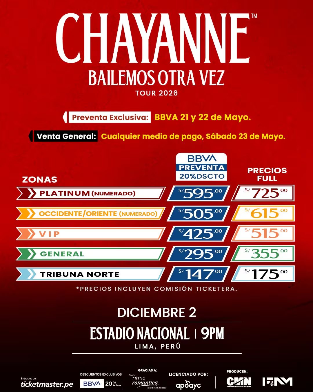 El cantante Chayanne anuncia su concierto en Lima, Perú, como parte de su tour 'Bailemos Otra Vez' 2026, revelando precios de entradas y detalles de la venta de boletos.