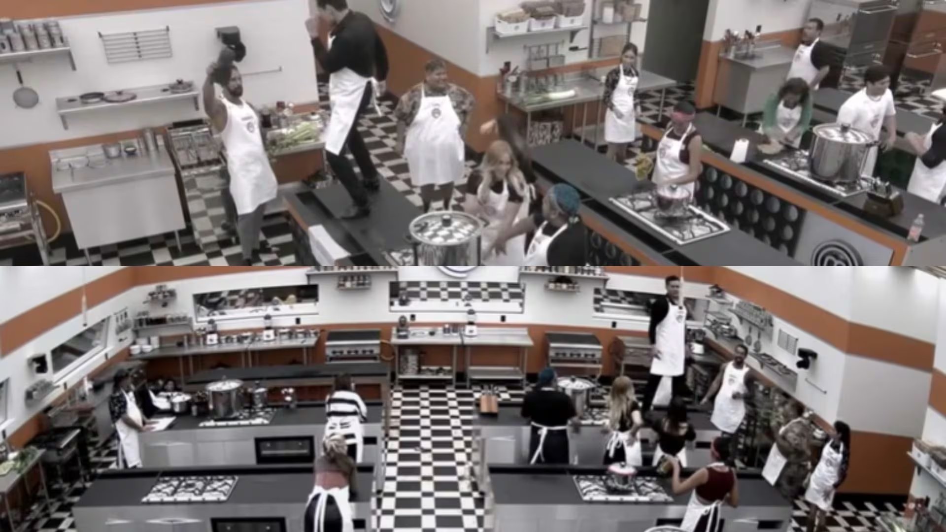 Apenas arrancó MasterChef 24/7 y ya hay un participante en la zona de riesgo. Lancer fue sancionado con el mandil negro tras protagonizar un incidente durante la primera noche del reality, cuando se subió a bailar sobre una mesa de cocina en pleno reto de preparación de fondos y caldos.(Captura de pantalla YouTube)