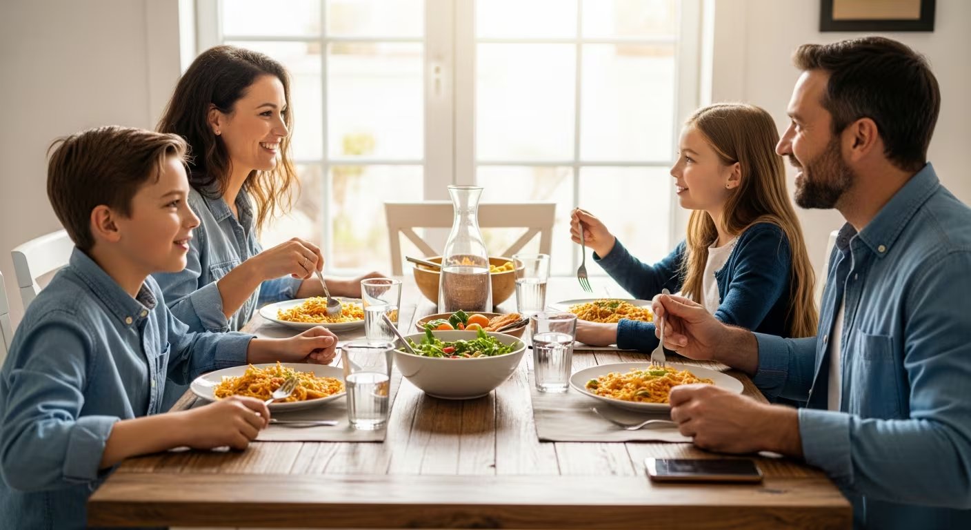 Recuperar espacios sin tecnología, como comer o jugar juntos, fortalece la salud mental y los vínculos familiares (Imagen Ilustrativa Infobae)