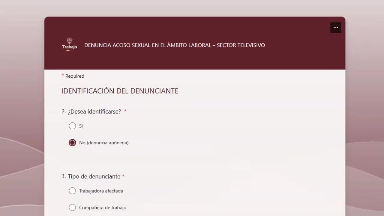 El formulario 'Denuncia acoso sexual en el ámbito laboral' permite reportar situaciones como contacto físico no consentido, insinuaciones sexuales o presión para obtener favores, con o sin revelar la identidad- crédito Minuto 60