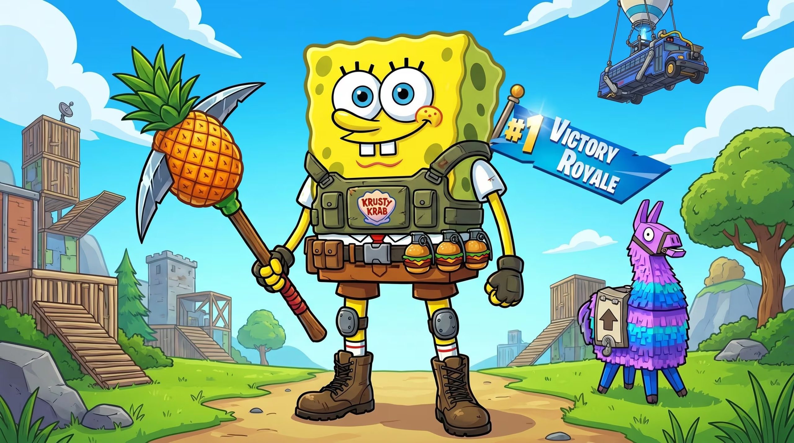  La inteligencia artificial permite visualizar a Bob Esponja equipado con armamento y atuendos característicos de Fortnite. (Imagen Ilustrativa Infobae)
