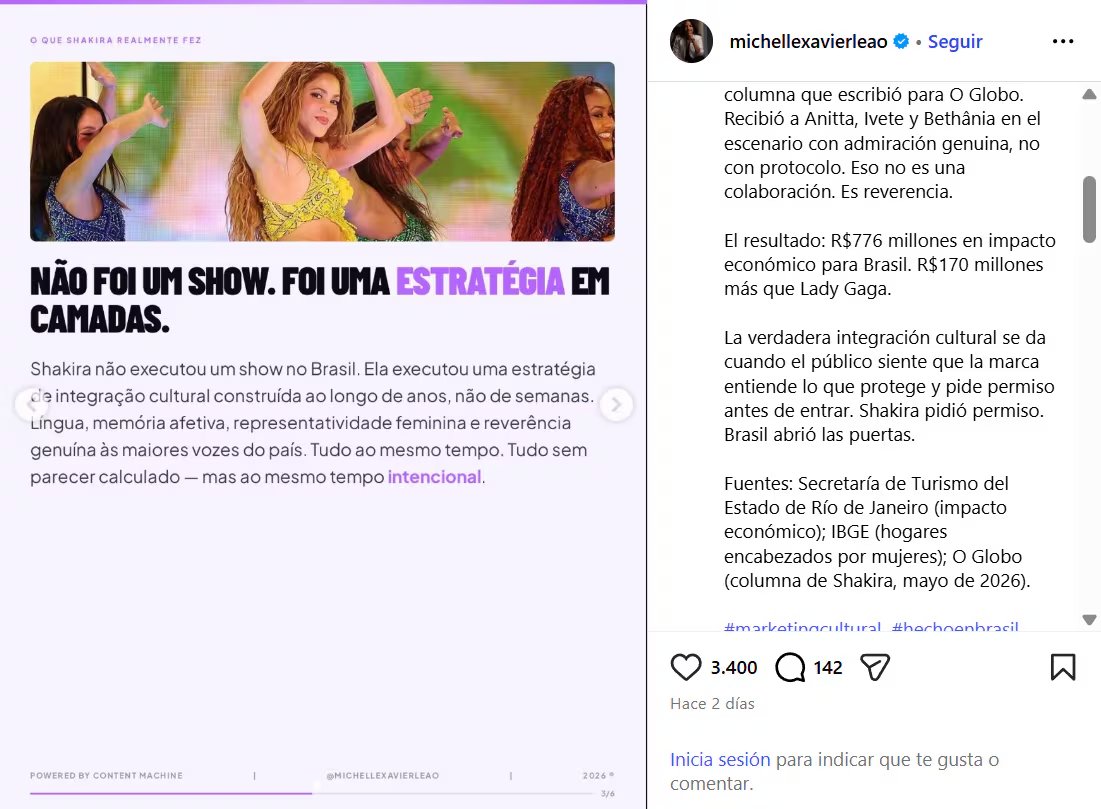 Análisis de la experiencia de Shakira en Copacabana - crédito @michellexavierleao/IG