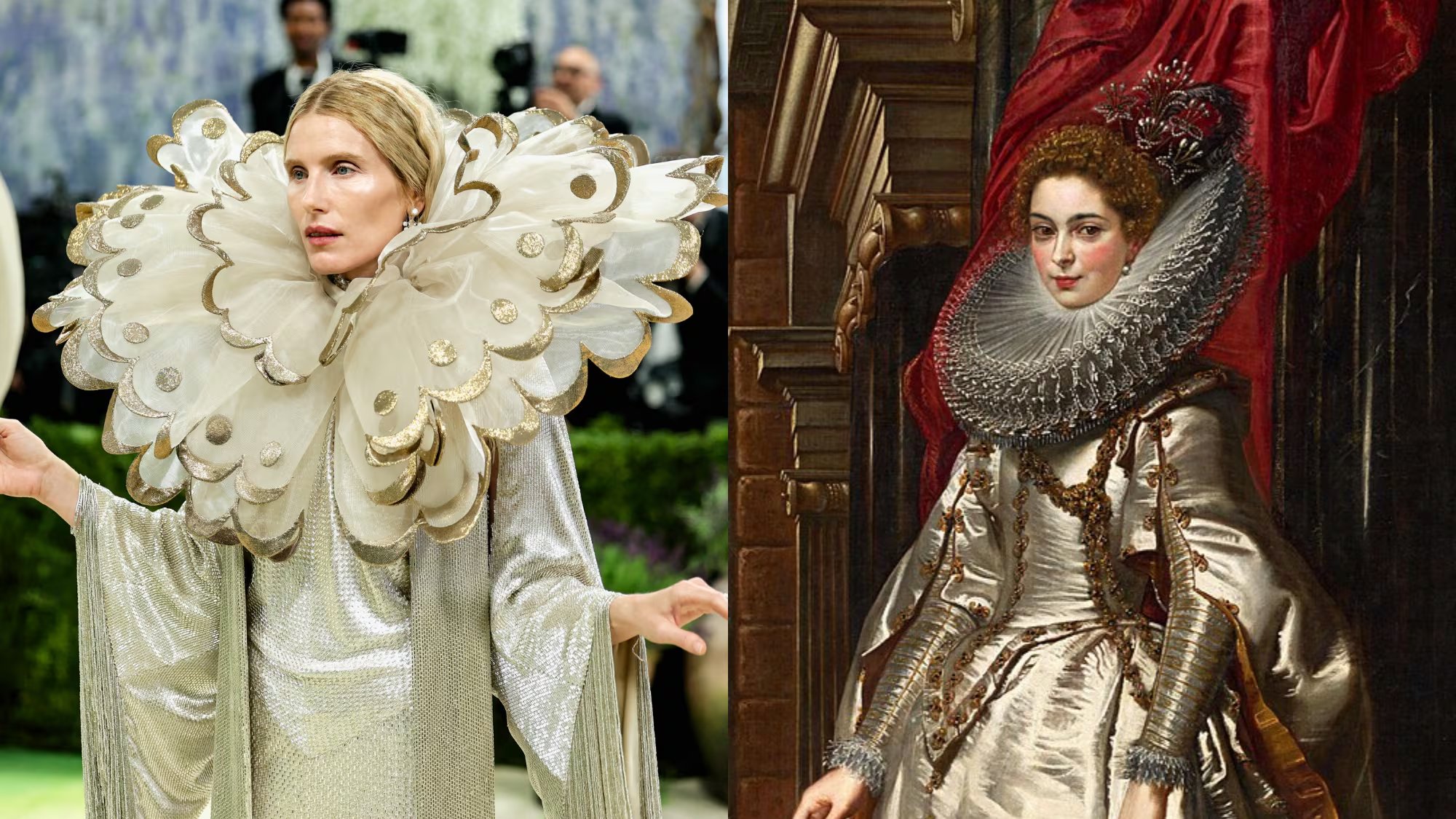 Dree Hemingway reinventó el cuello isabelino y la opulencia renacentista en su look