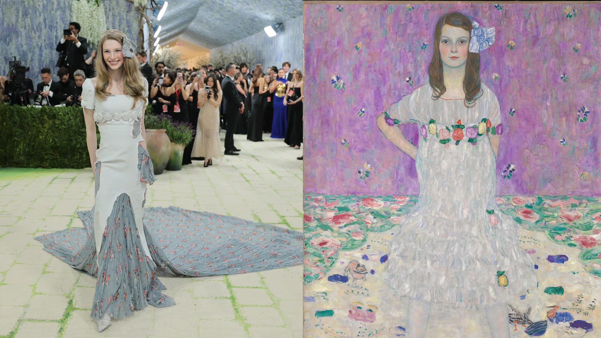 Hunter Schafer trasladó la cromática y el ornamento de Gustav Klimt al mundo de la moda con un vestido inspirado en “Mäda Primavesi”
