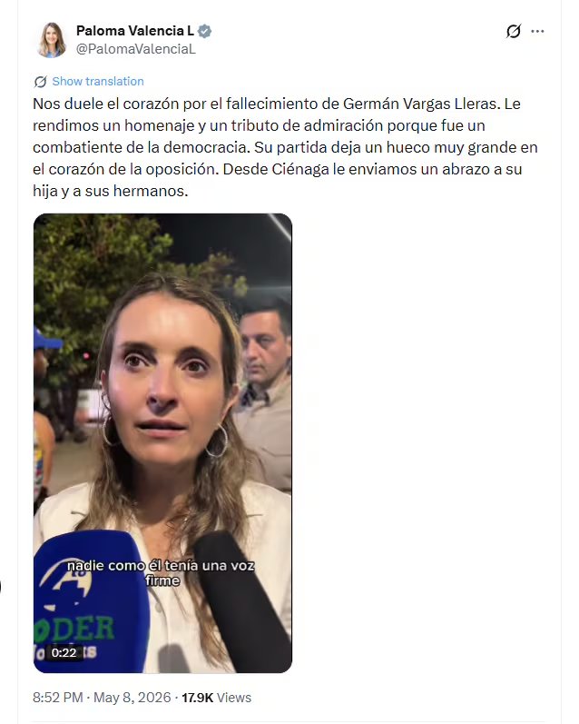En su pronunciamiento, lo describió como una figura clave en la defensa de la democracia - crédito @PalomaValenciaL/X