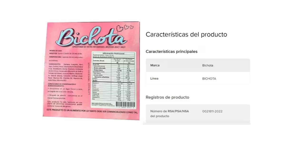 El concentrado de frutas con Damiana, L-arginina, Noni y Maca fue calificado como fraudulento por carecer de registro sanitario válido - crédito Invima