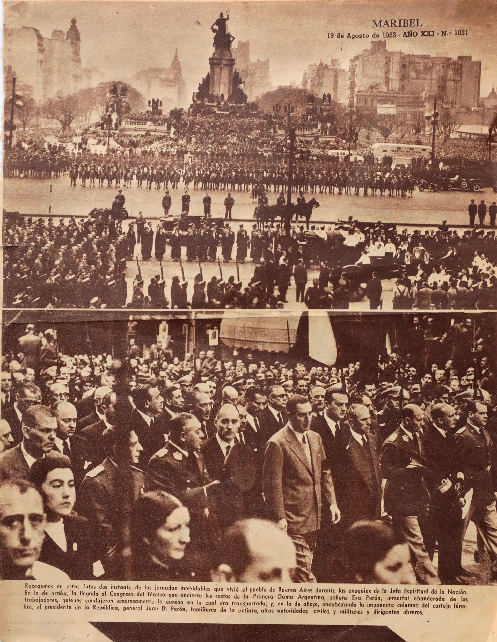 El cortejo fúnebre de Eva Perón atravesó la 9 de Julio y dejó al Obelisco como telón de fondo de uno de los duelos más multitudinarios del siglo XX.