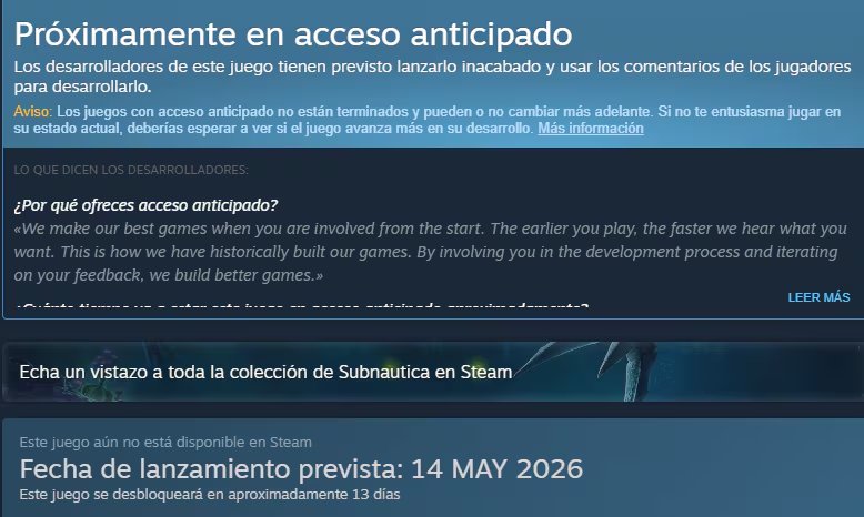 Steam revela que Subnautica 2 tendrá acceso anticipado el 14 de mayo.