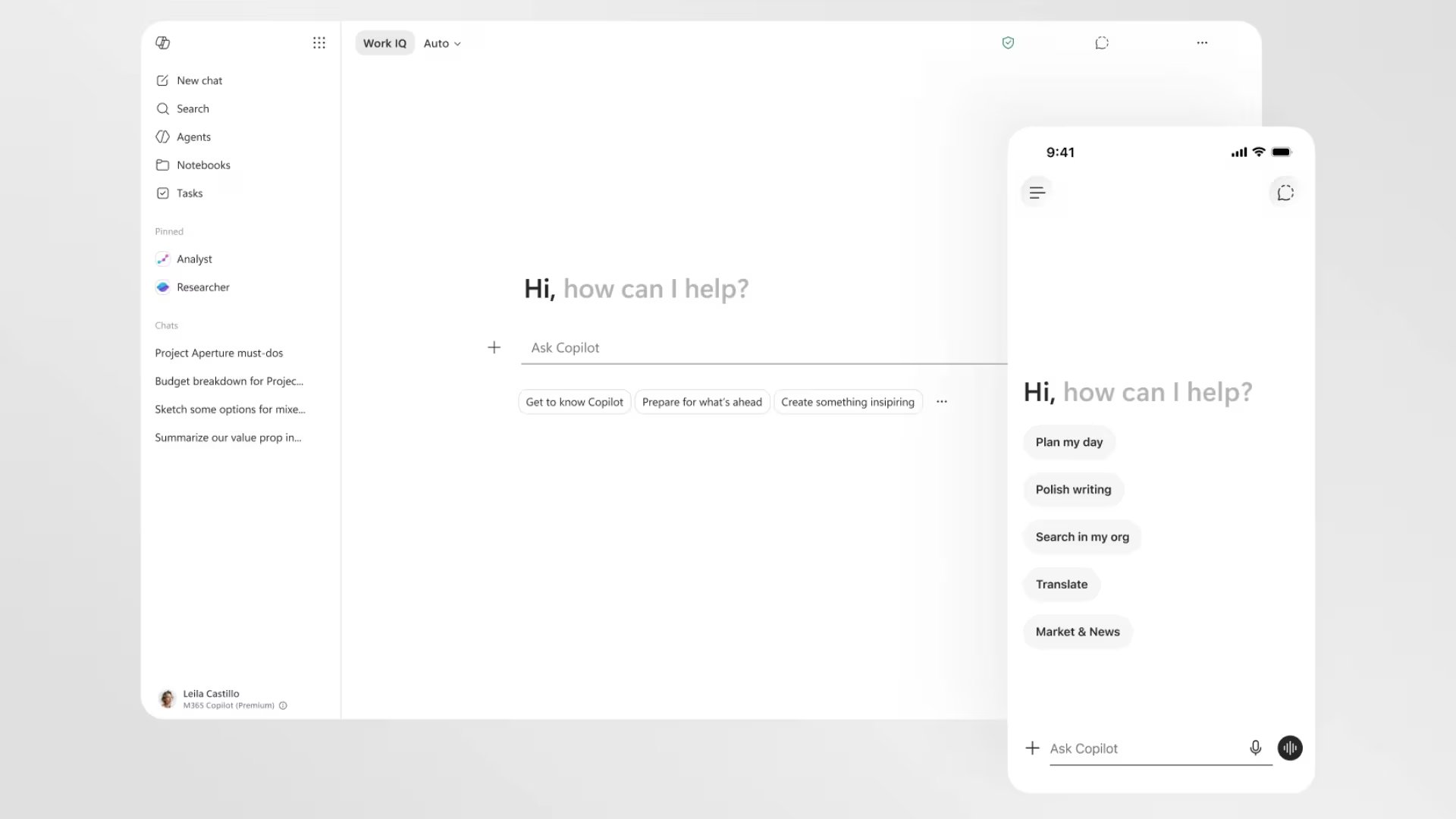 Visualización del nuevo diseño de Copilot en sus versiones de escritorio y móvil. (Microsoft)