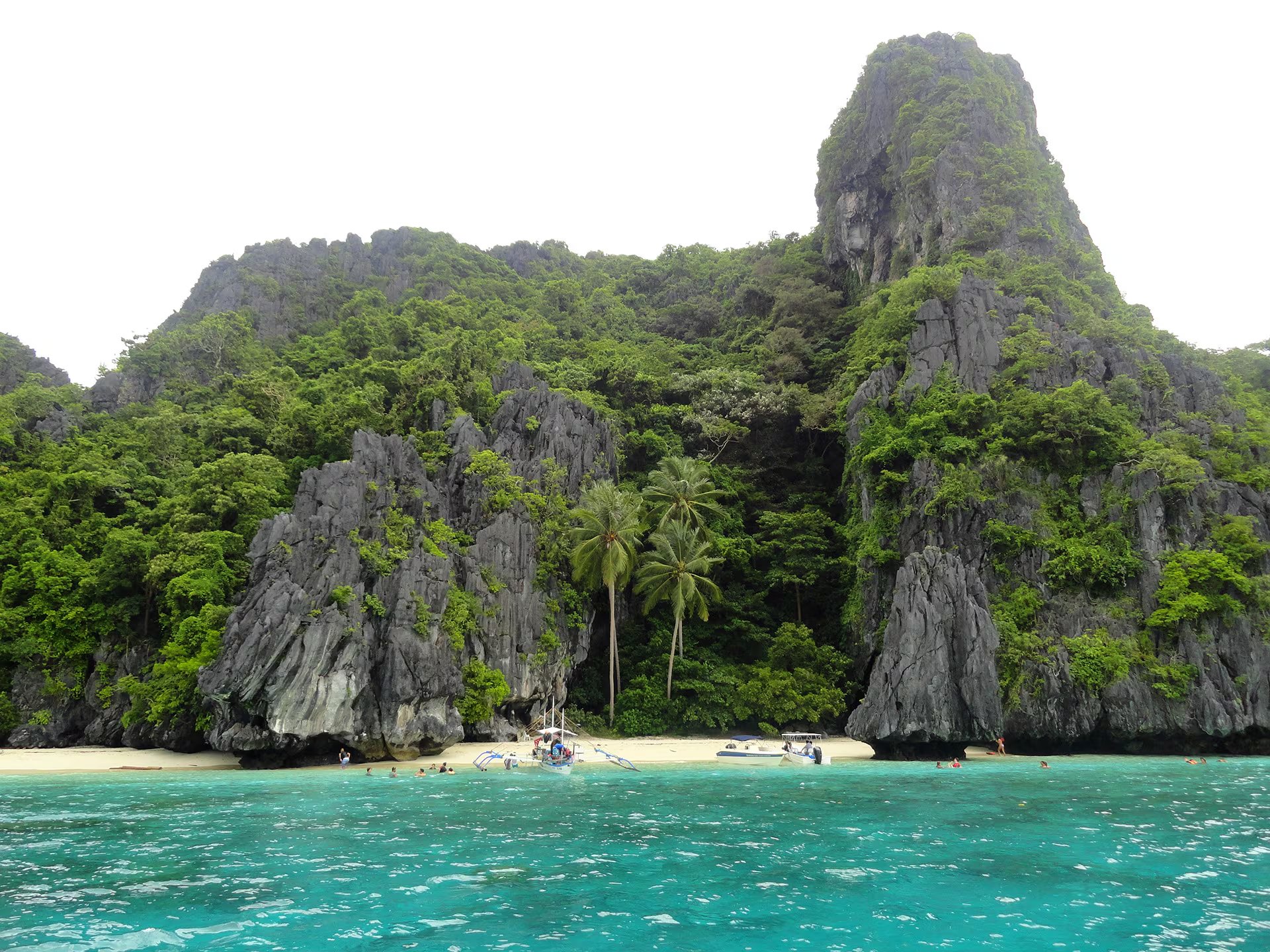 Entalula Beach impresiona con sus acantilados de piedra caliza, palmeras autóctonas y aguas cristalinas, destacando entre las playas de Palawan (Wikipedia)